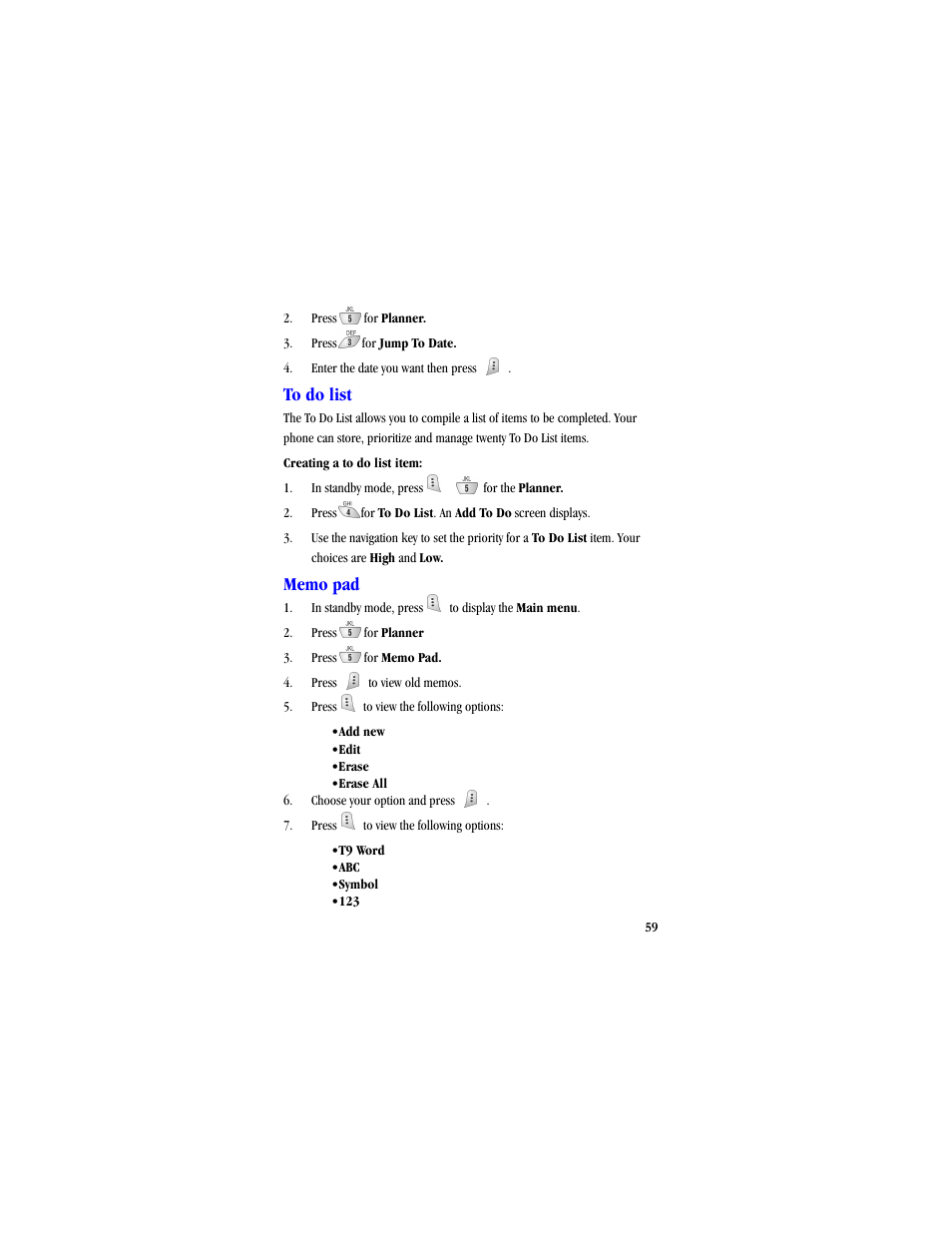 To do list, Memo pad | Samsung SCH-A530ZSVXAR User Manual | Page 71 / 134