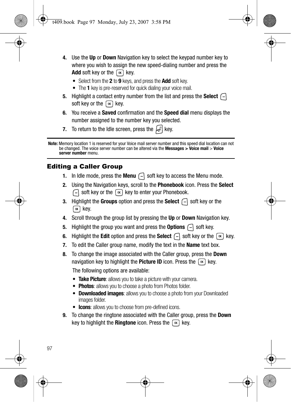 Editing a caller group | Samsung SGH-T409MBATMB User Manual | Page 100 / 162