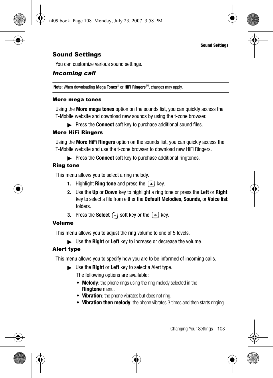 Sound settings | Samsung SGH-T409MBATMB User Manual | Page 111 / 162