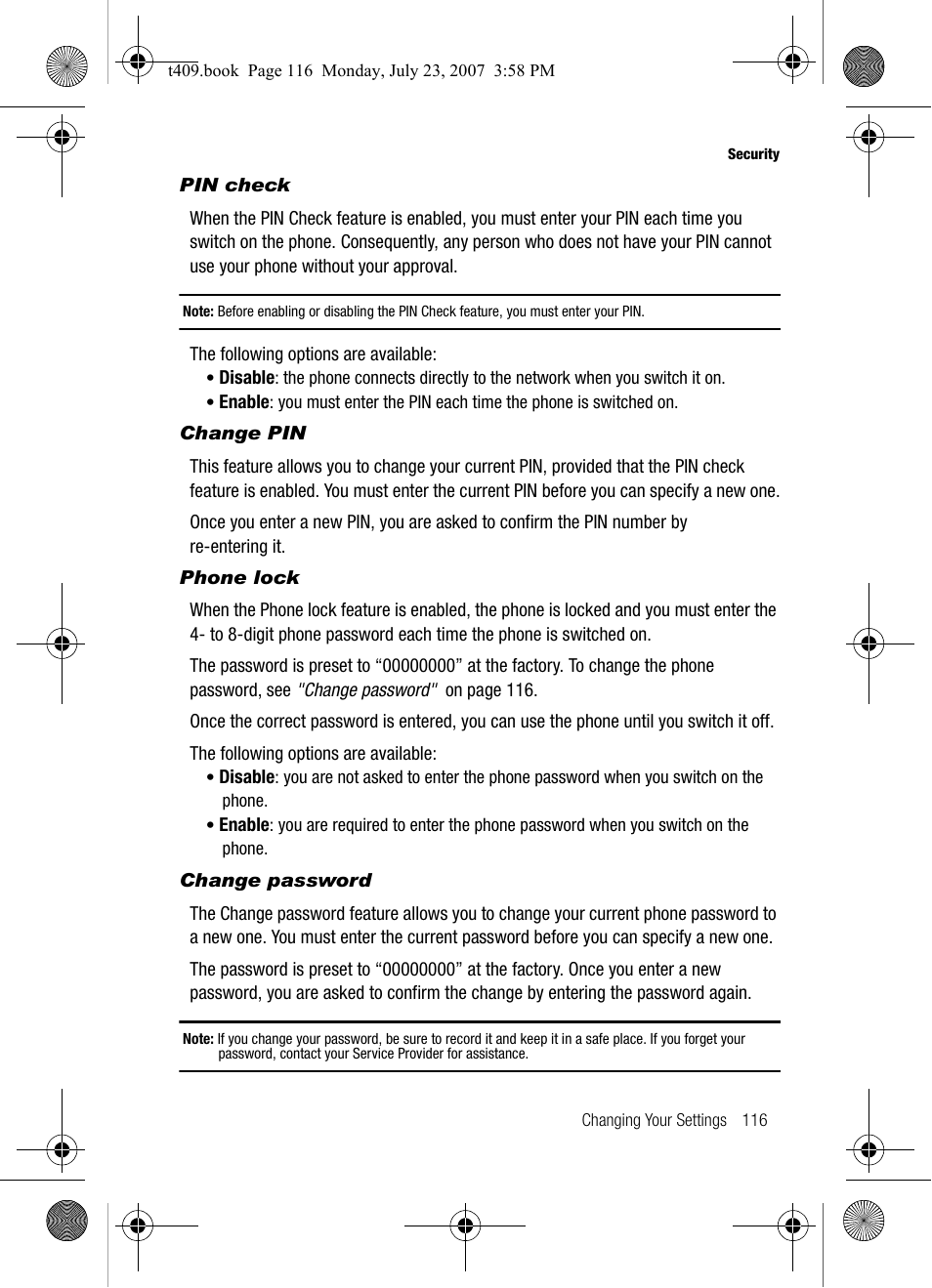 For more information, refer to "change, Details, see "pin check | Samsung SGH-T409MBATMB User Manual | Page 119 / 162