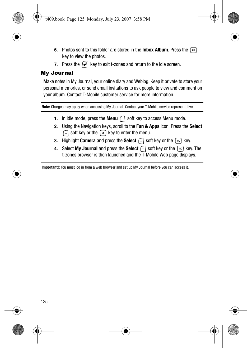 My journal | Samsung SGH-T409MBATMB User Manual | Page 128 / 162