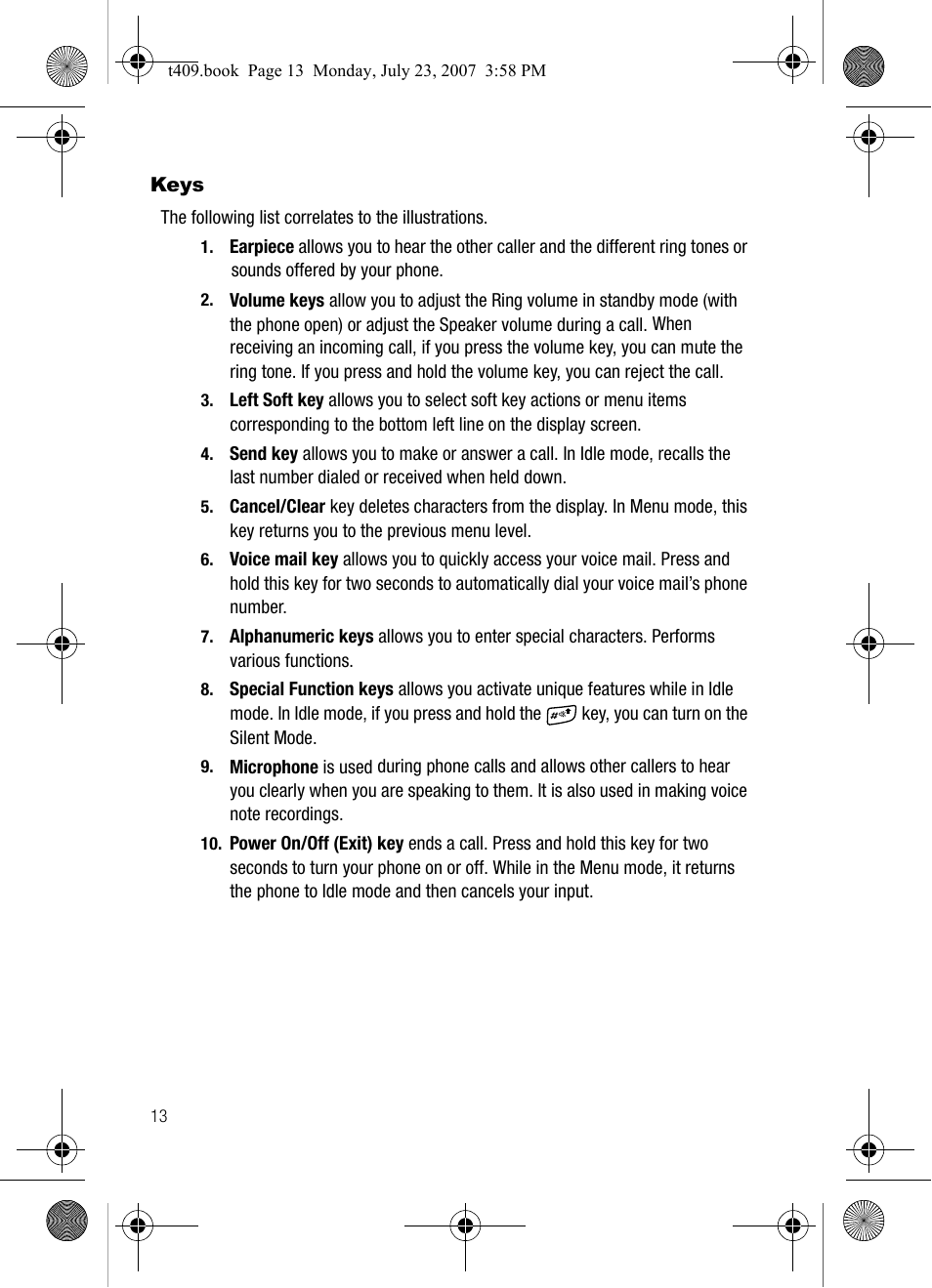 Keys | Samsung SGH-T409MBATMB User Manual | Page 16 / 162