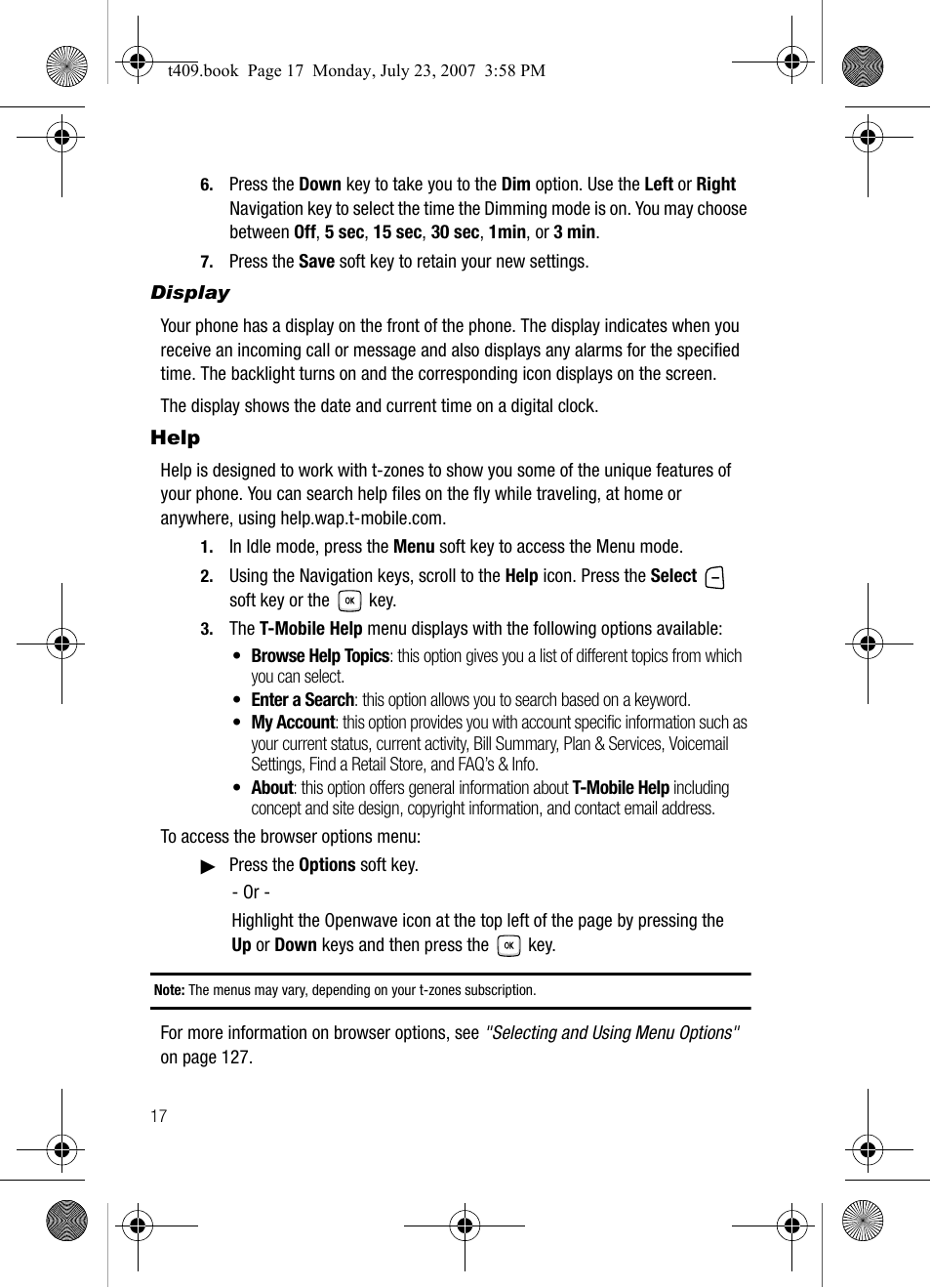 Help | Samsung SGH-T409MBATMB User Manual | Page 20 / 162