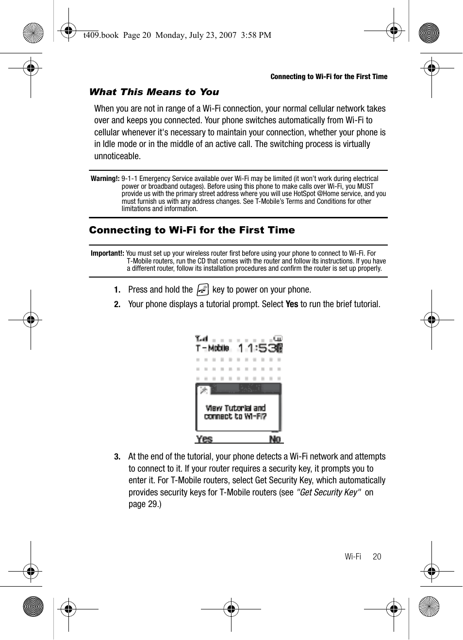 Connecting to wi-fi for the first time | Samsung SGH-T409MBATMB User Manual | Page 23 / 162