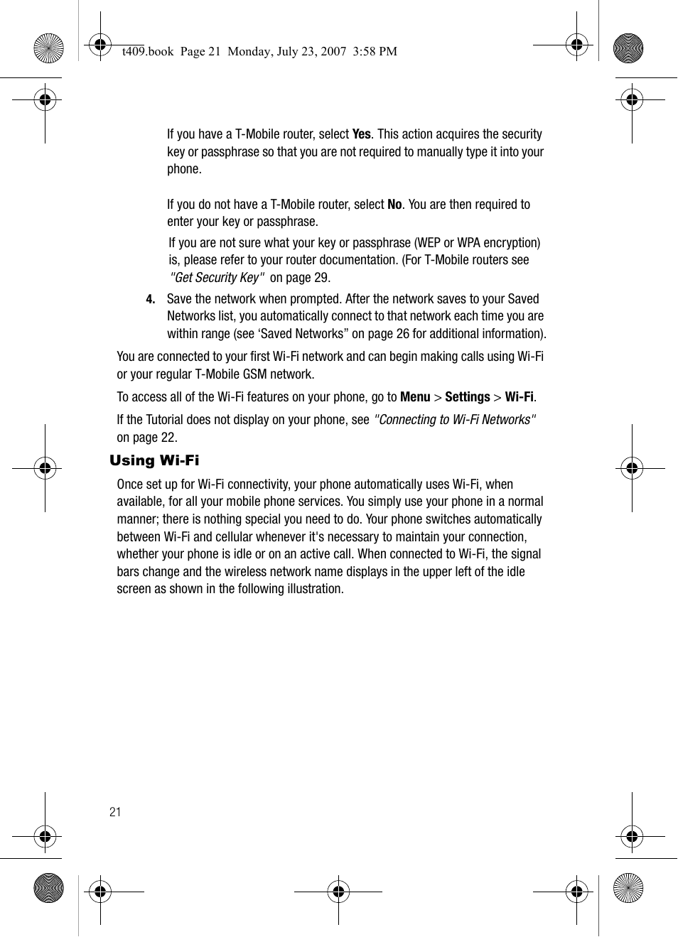 Using wi-fi | Samsung SGH-T409MBATMB User Manual | Page 24 / 162