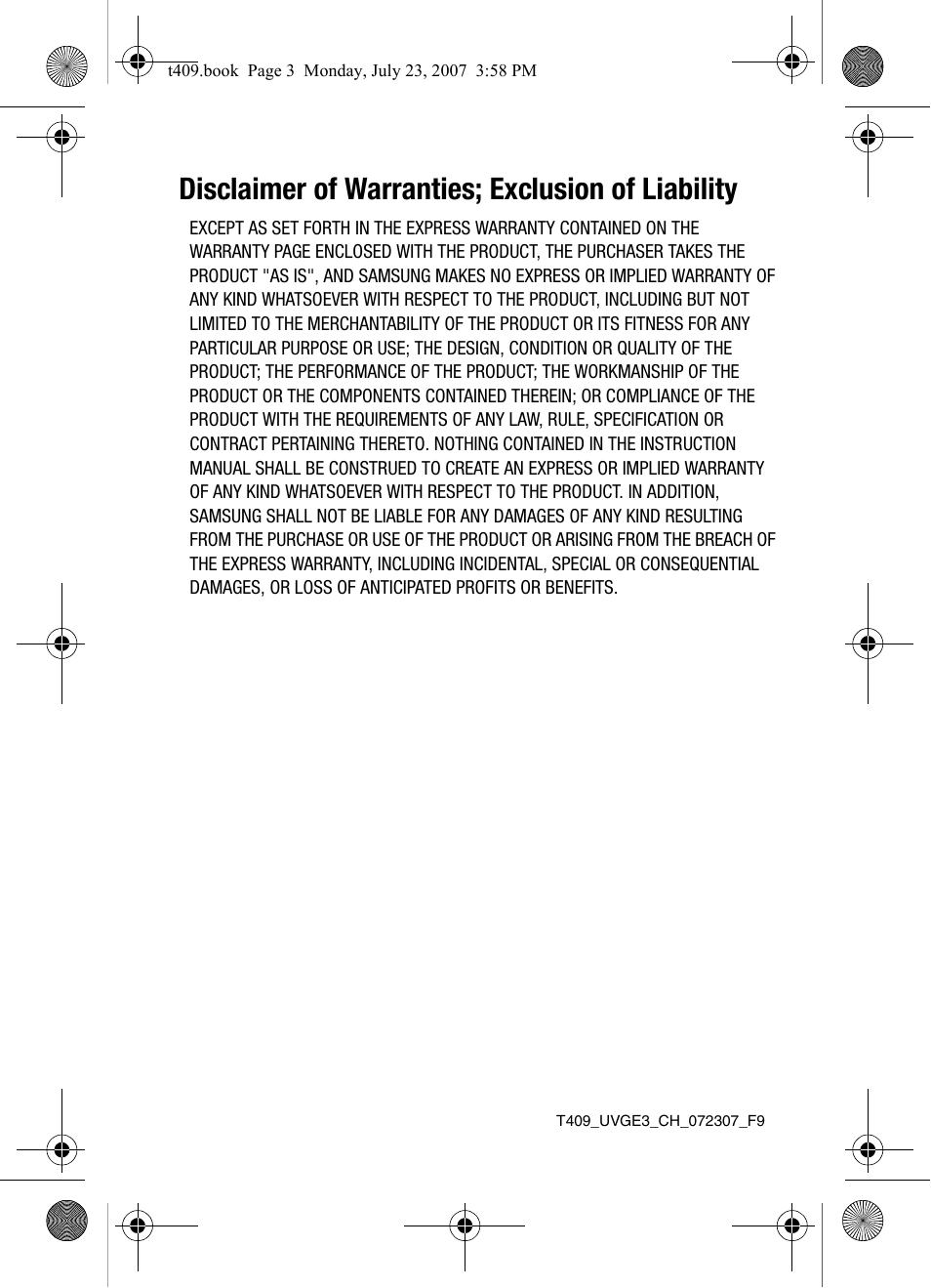 Disclaimer of warranties; exclusion of liability | Samsung SGH-T409MBATMB User Manual | Page 3 / 162