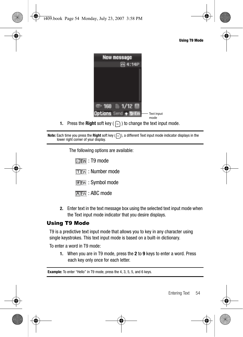 Using t9 mode | Samsung SGH-T409MBATMB User Manual | Page 57 / 162