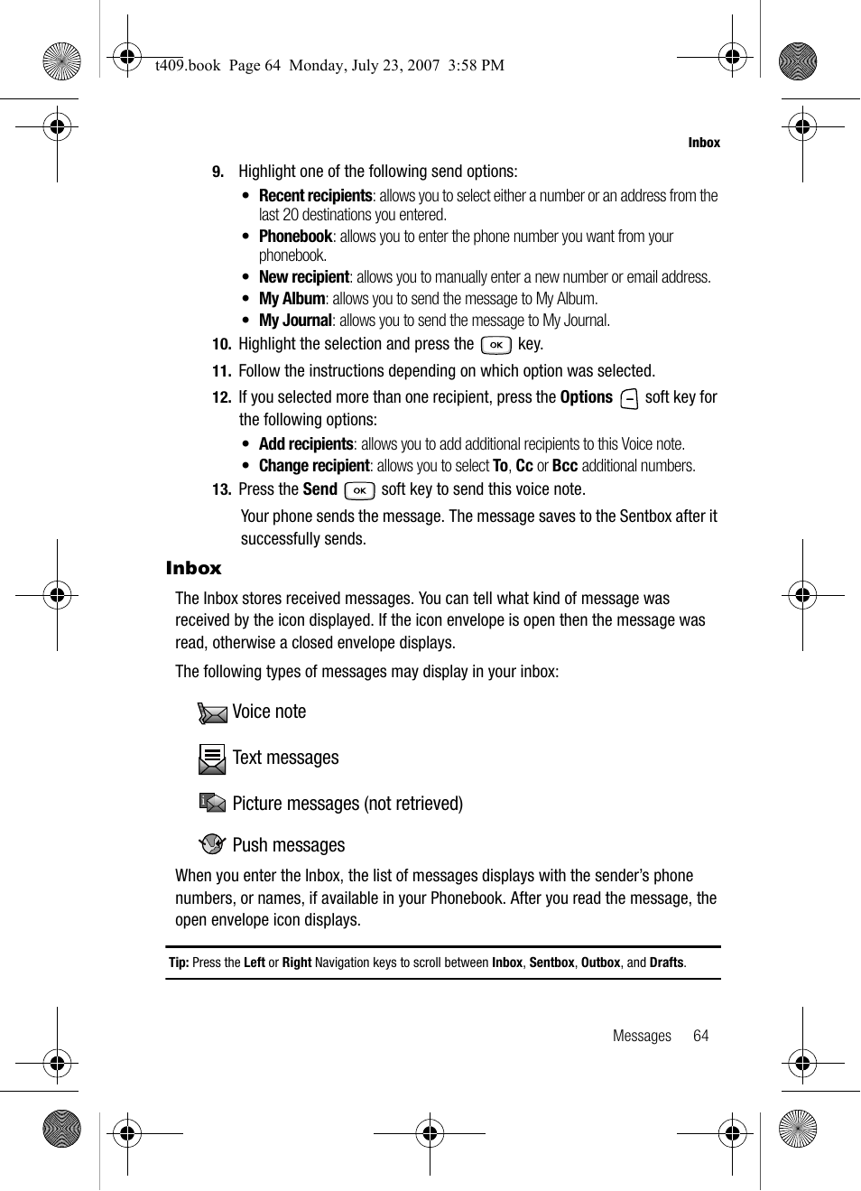 Inbox | Samsung SGH-T409MBATMB User Manual | Page 67 / 162