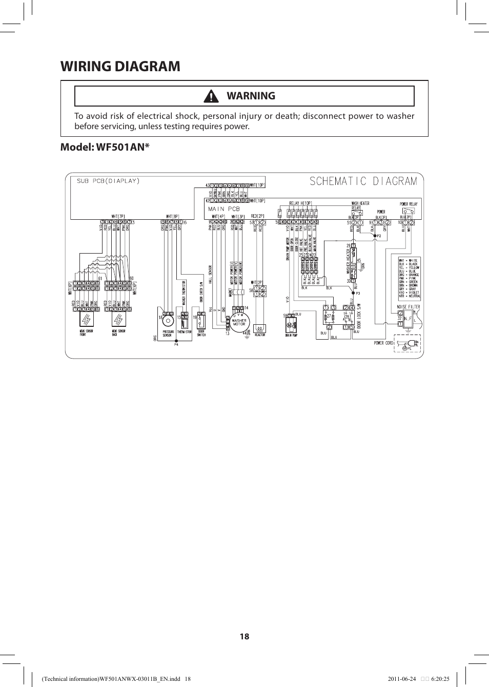Wiring diagram | Samsung WF501ANW-XAA User Manual | Page 18 / 20