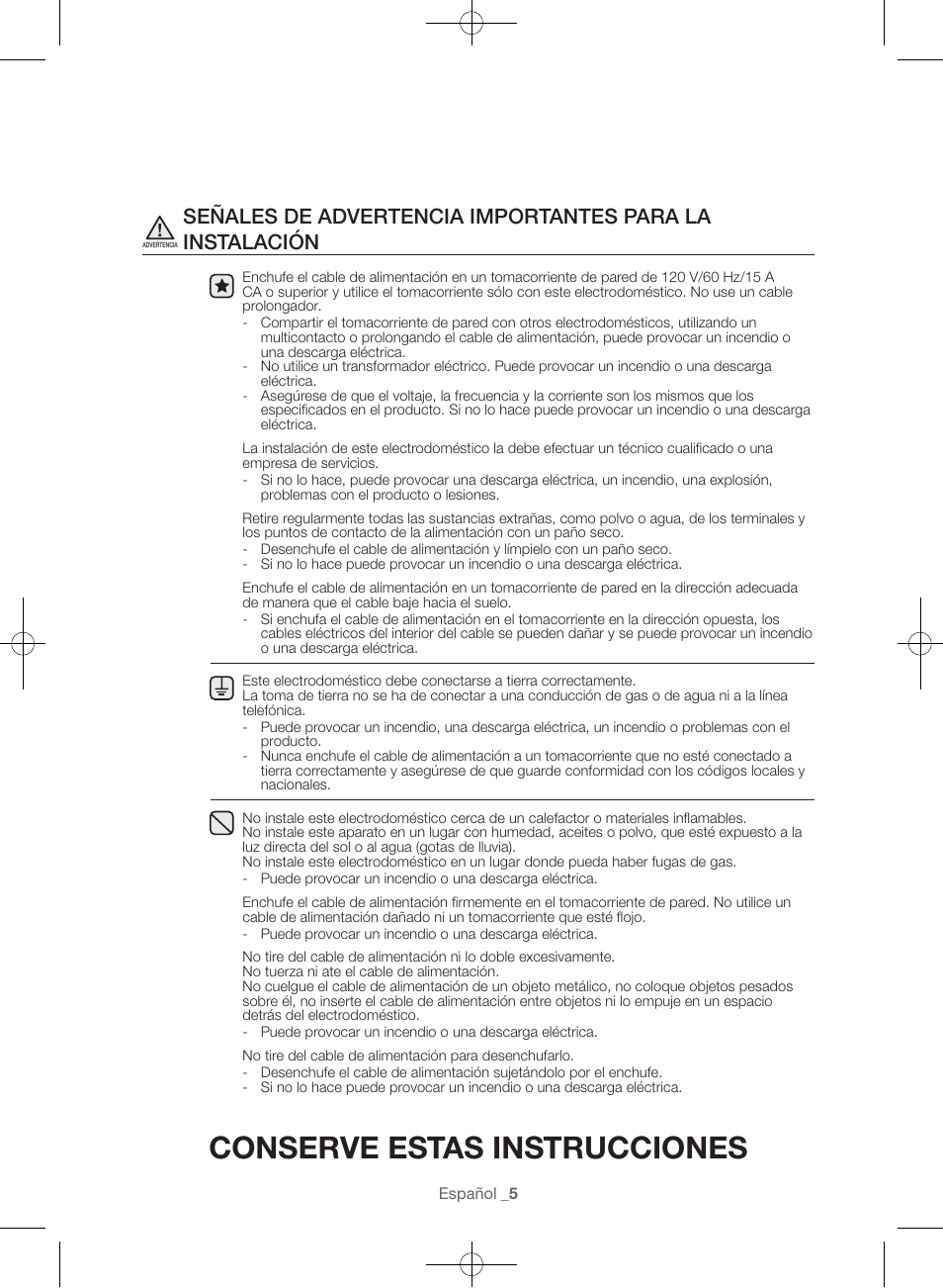 Conserve estas instrucciones | Samsung WF45H6300AW-A2 User Manual | Page 101 / 144