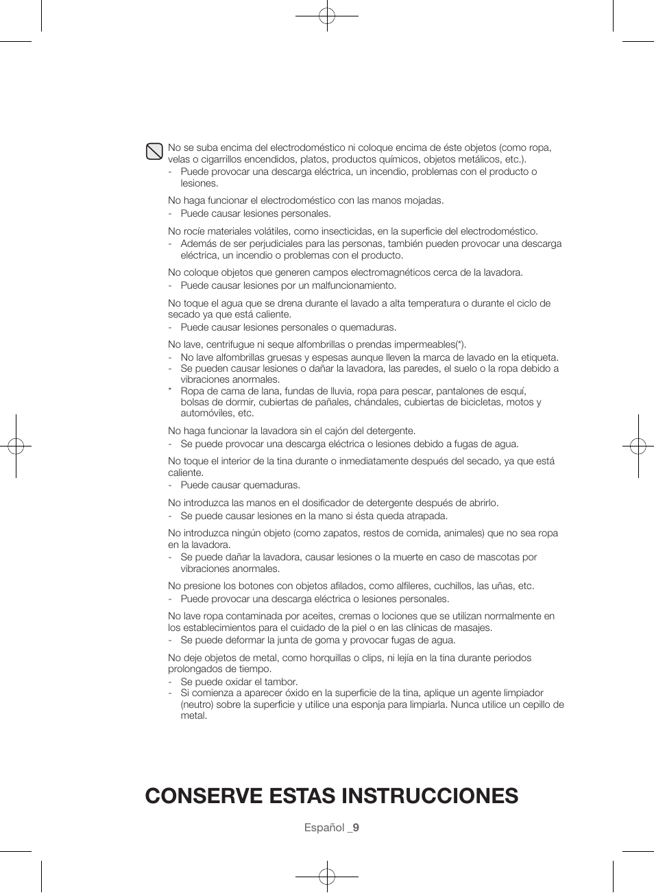 Conserve estas instrucciones | Samsung WF45H6300AW-A2 User Manual | Page 105 / 144
