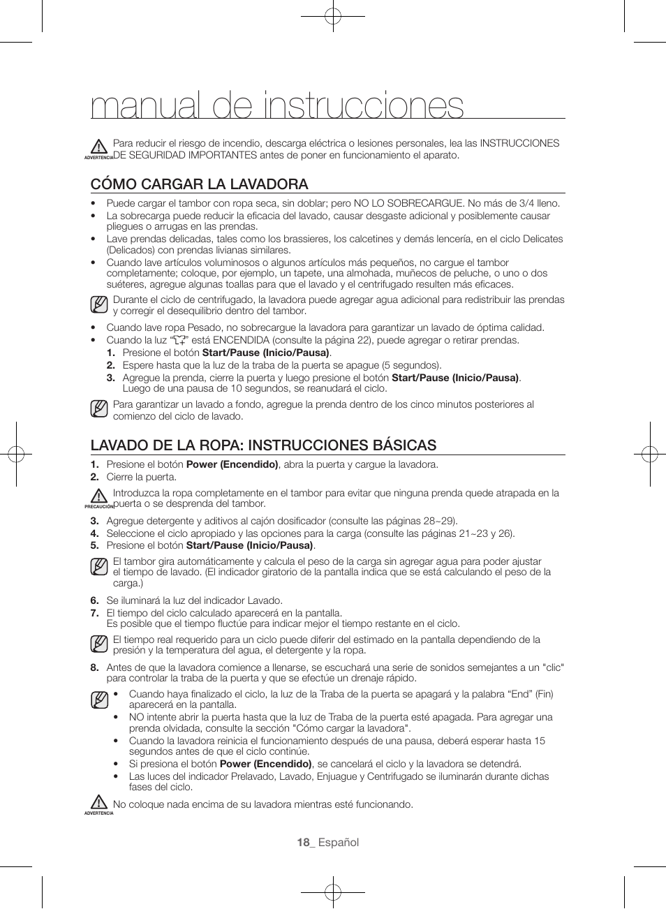 Manual de instrucciones, Cómo cargar la lavadora, Lavado de la ropa: instrucciones básicas | Samsung WF45H6300AW-A2 User Manual | Page 114 / 144