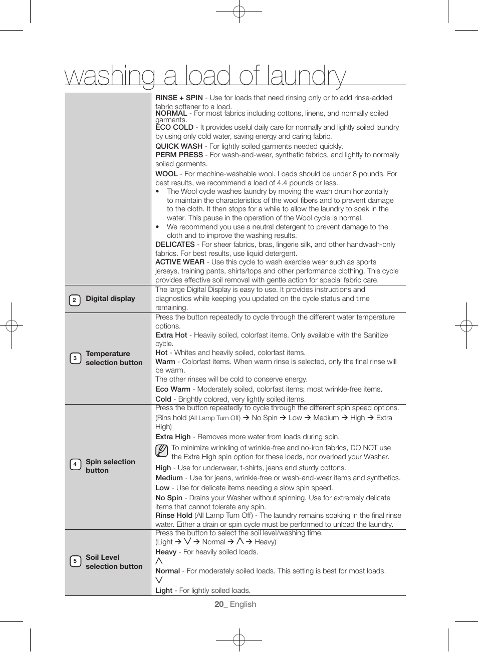 Washing a load of laundry | Samsung WF45H6300AW-A2 User Manual | Page 20 / 144