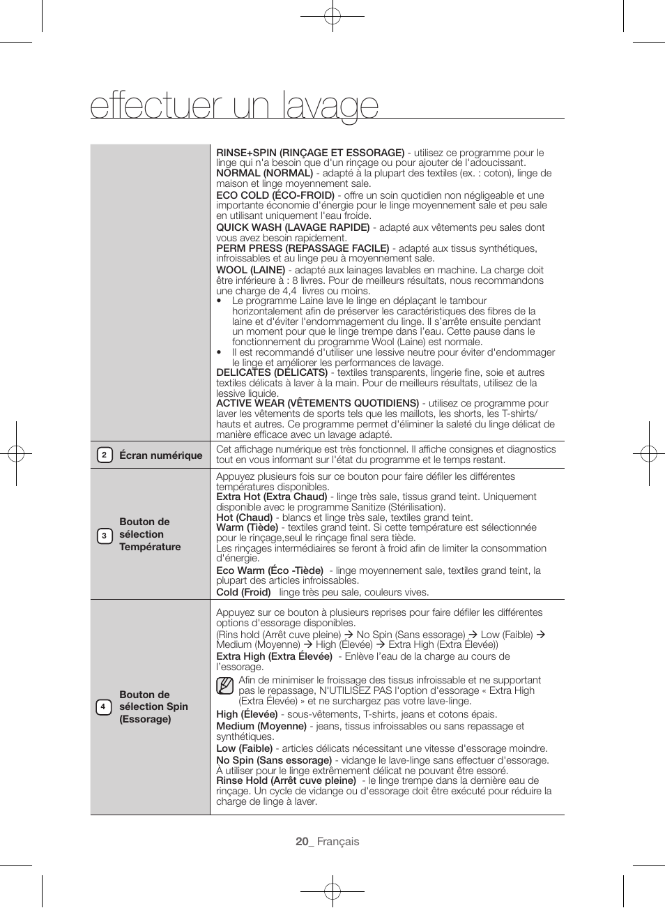 Effectuer un lavage | Samsung WF45H6300AW-A2 User Manual | Page 68 / 144