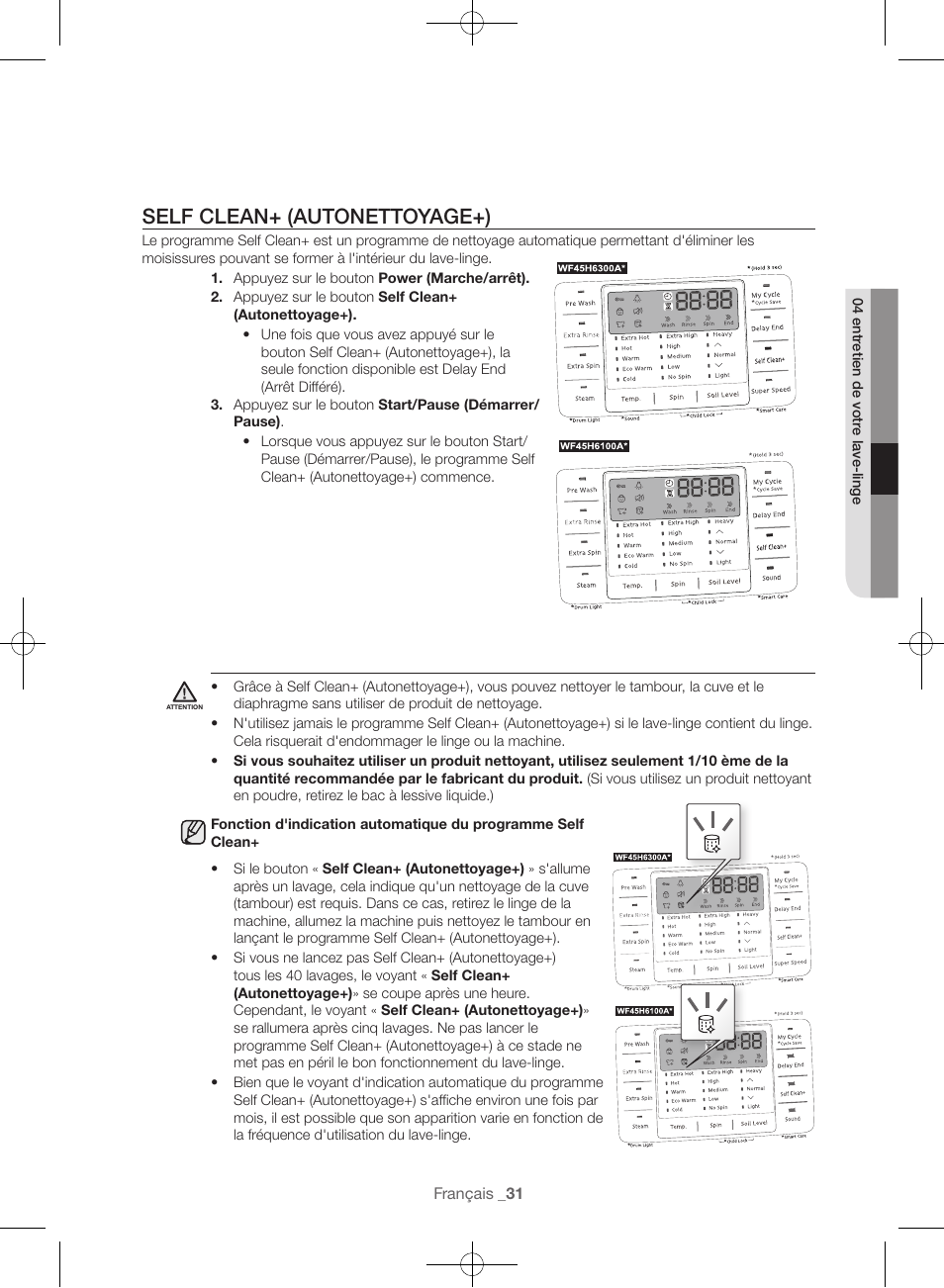 Self clean+ (autonettoyage+) | Samsung WF45H6300AW-A2 User Manual | Page 79 / 144