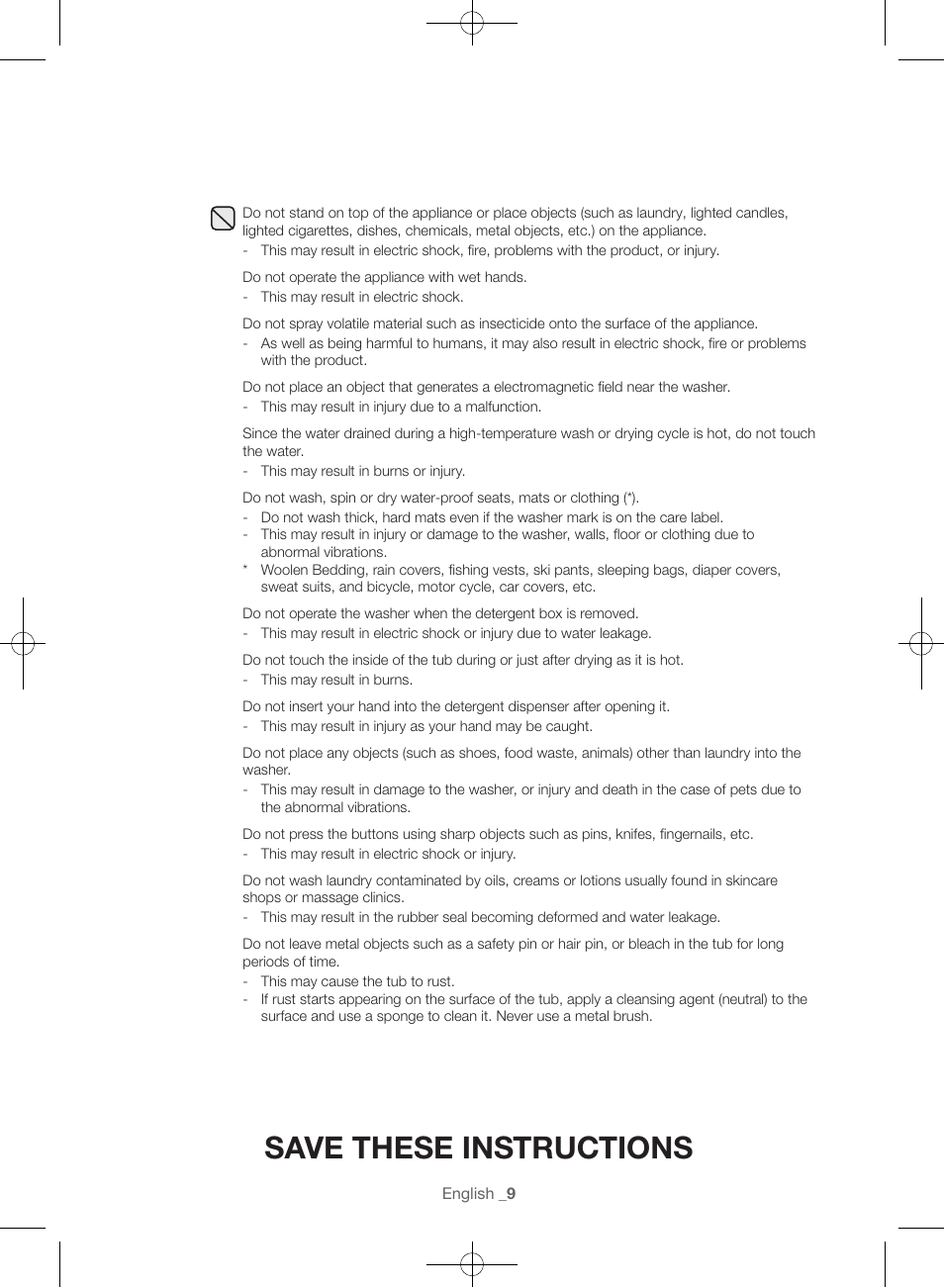 Save these instructions | Samsung WF45H6300AW-A2 User Manual | Page 9 / 144