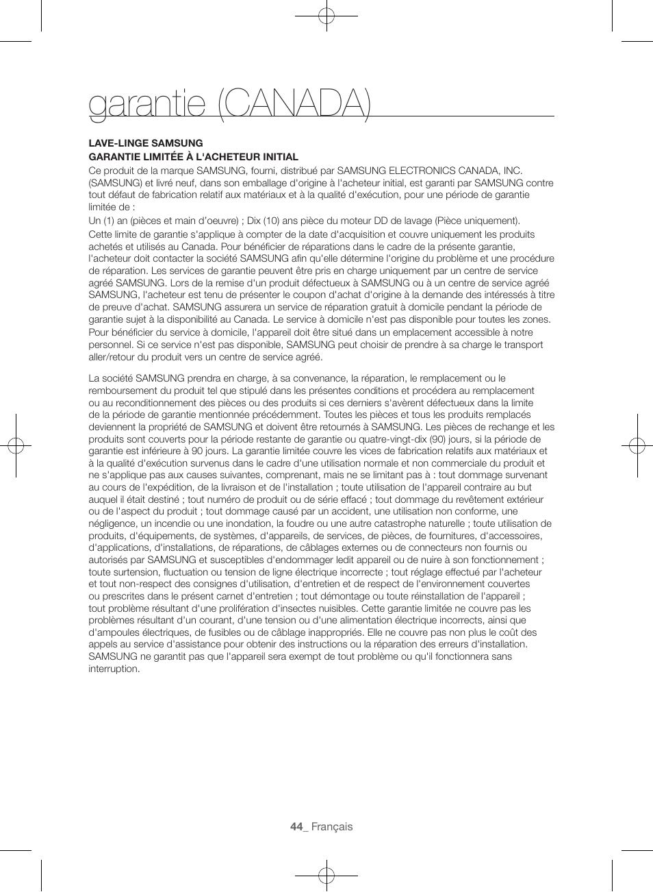 Garantie (canada) | Samsung WF45H6300AW-A2 User Manual | Page 92 / 144