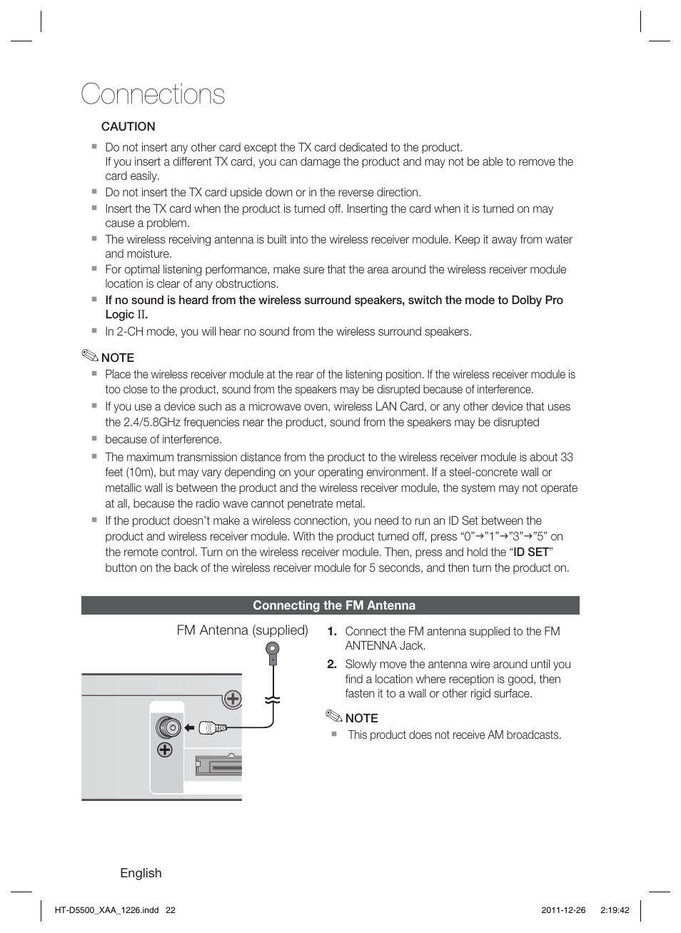 Connections | Samsung HT-D5500-ZA User Manual | Page 22 / 85