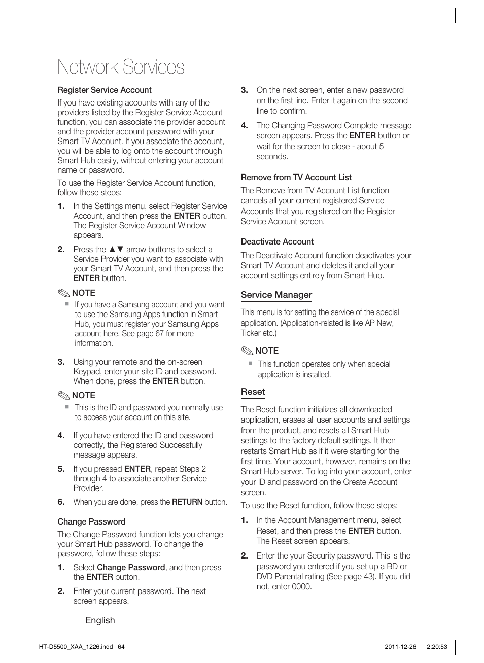 Network services | Samsung HT-D5500-ZA User Manual | Page 64 / 85