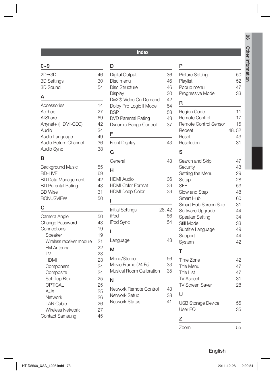 Samsung HT-D5500-ZA User Manual | Page 73 / 85