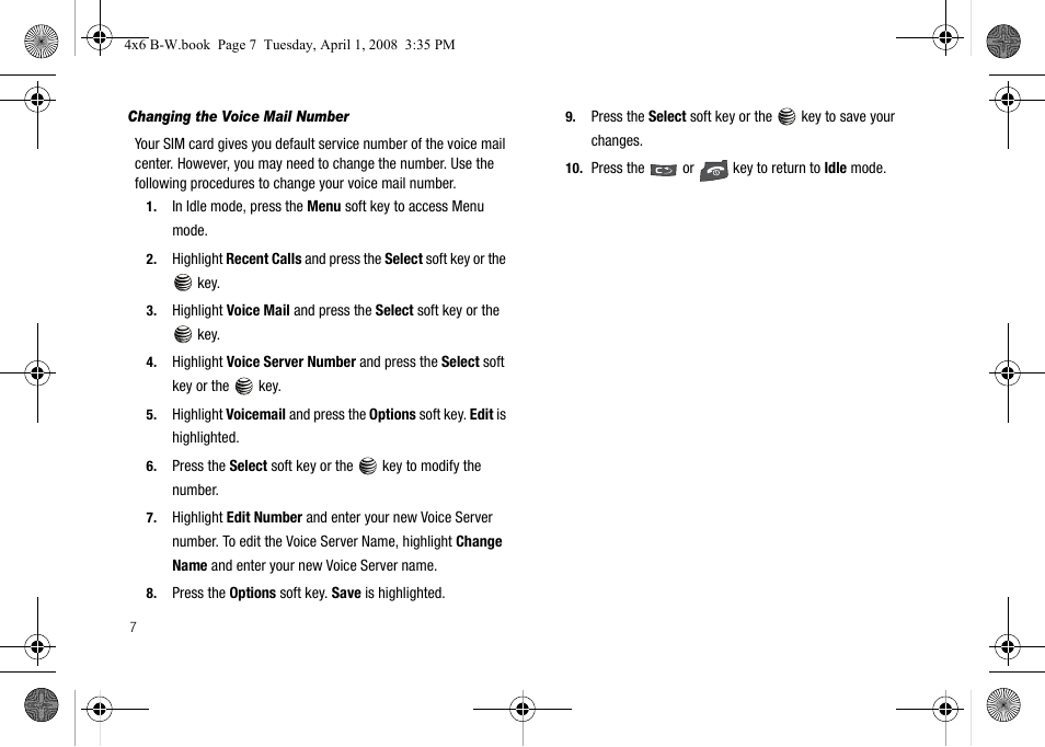 Changing the voice mail number | Samsung SGH-A227HAAATT User Manual | Page 10 / 102