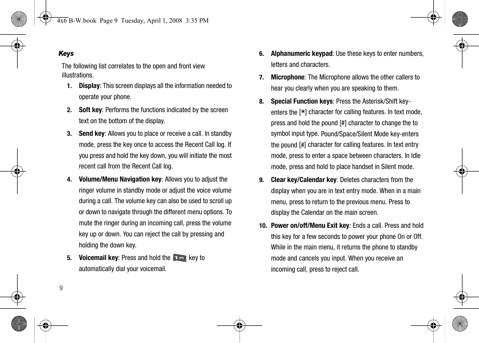 Keys | Samsung SGH-A227HAAATT User Manual | Page 12 / 102