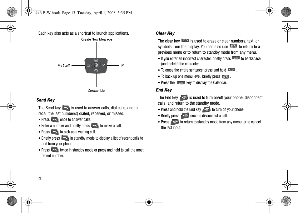 Send key, Clear key, End key | Samsung SGH-A227HAAATT User Manual | Page 16 / 102