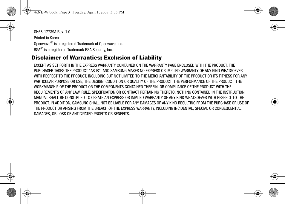 Disclaimer of warranties; exclusion of liability | Samsung SGH-A227HAAATT User Manual | Page 3 / 102