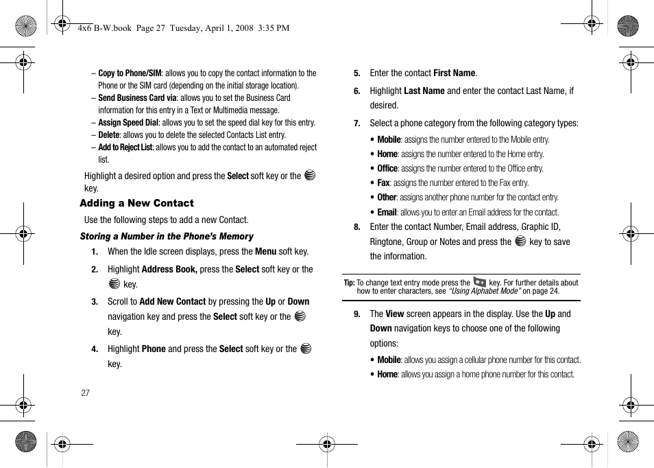 Adding a new contact, Storing a number in the phone’s memory | Samsung SGH-A227HAAATT User Manual | Page 30 / 102