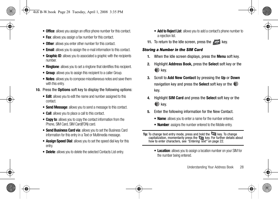 Storing a number in the sim card | Samsung SGH-A227HAAATT User Manual | Page 31 / 102