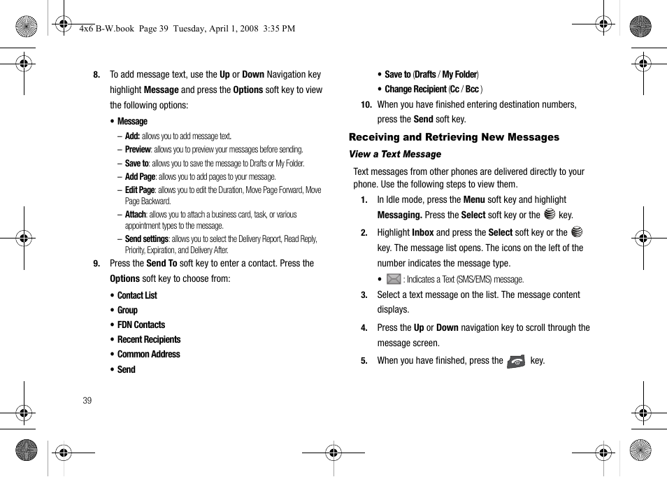 Receiving and retrieving new messages, View a text message | Samsung SGH-A227HAAATT User Manual | Page 42 / 102