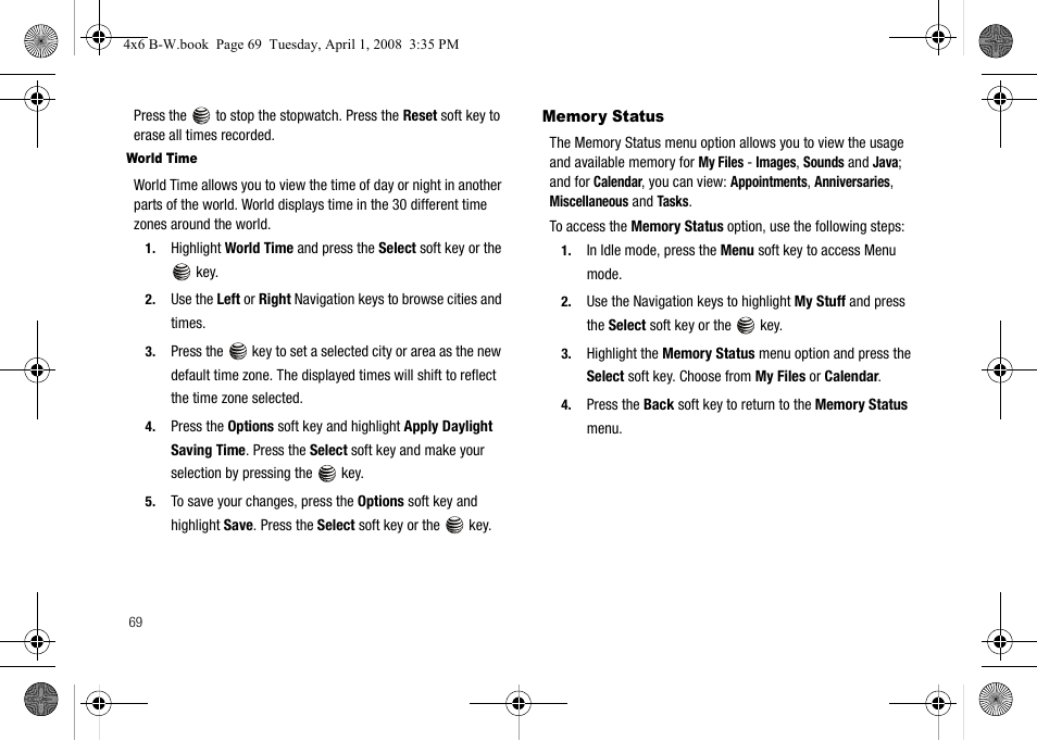 Memory status | Samsung SGH-A227HAAATT User Manual | Page 72 / 102