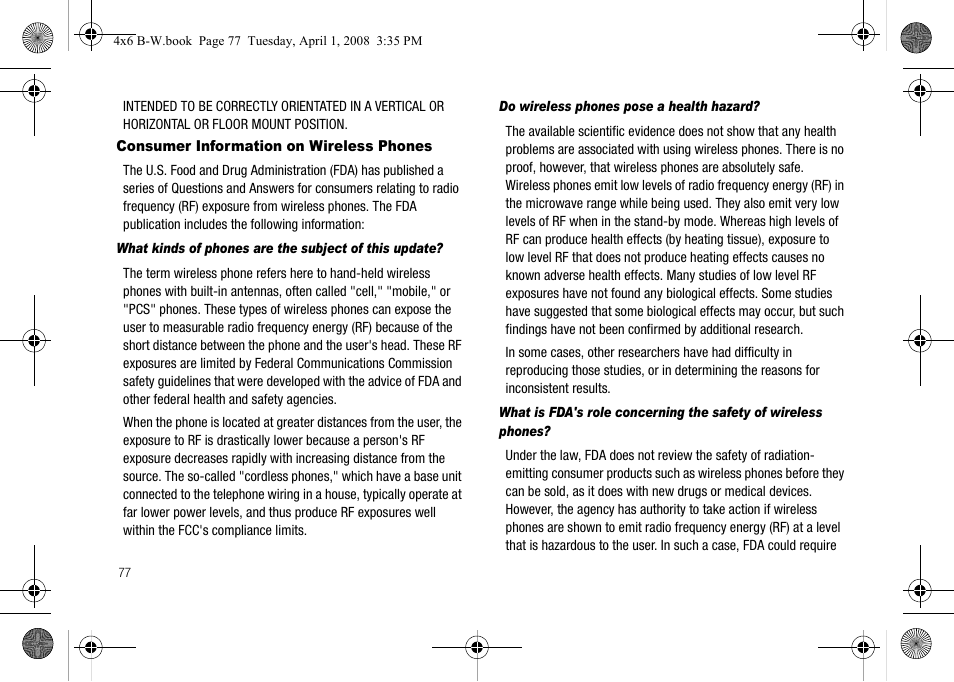 Consumer information on wireless phones, Do wireless phones pose a health hazard | Samsung SGH-A227HAAATT User Manual | Page 80 / 102