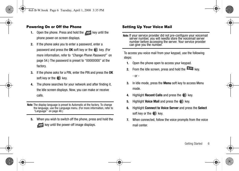 Powering on or off the phone, Setting up your voice mail | Samsung SGH-A227HAAATT User Manual | Page 9 / 102