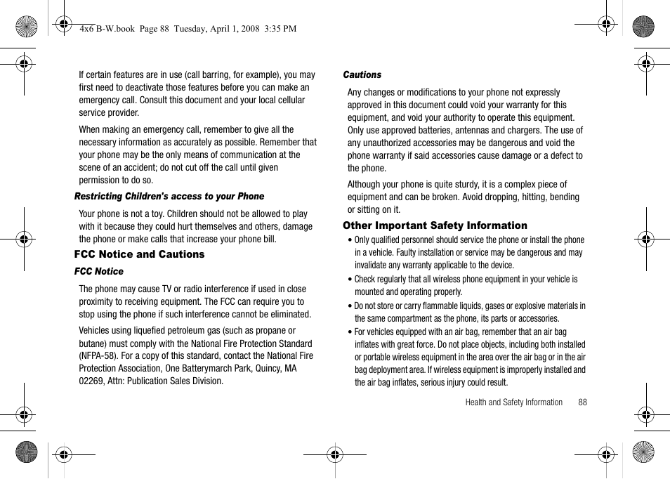 Restricting children's access to your phone, Fcc notice and cautions, Fcc notice | Cautions, Other important safety information | Samsung SGH-A227HAAATT User Manual | Page 91 / 102