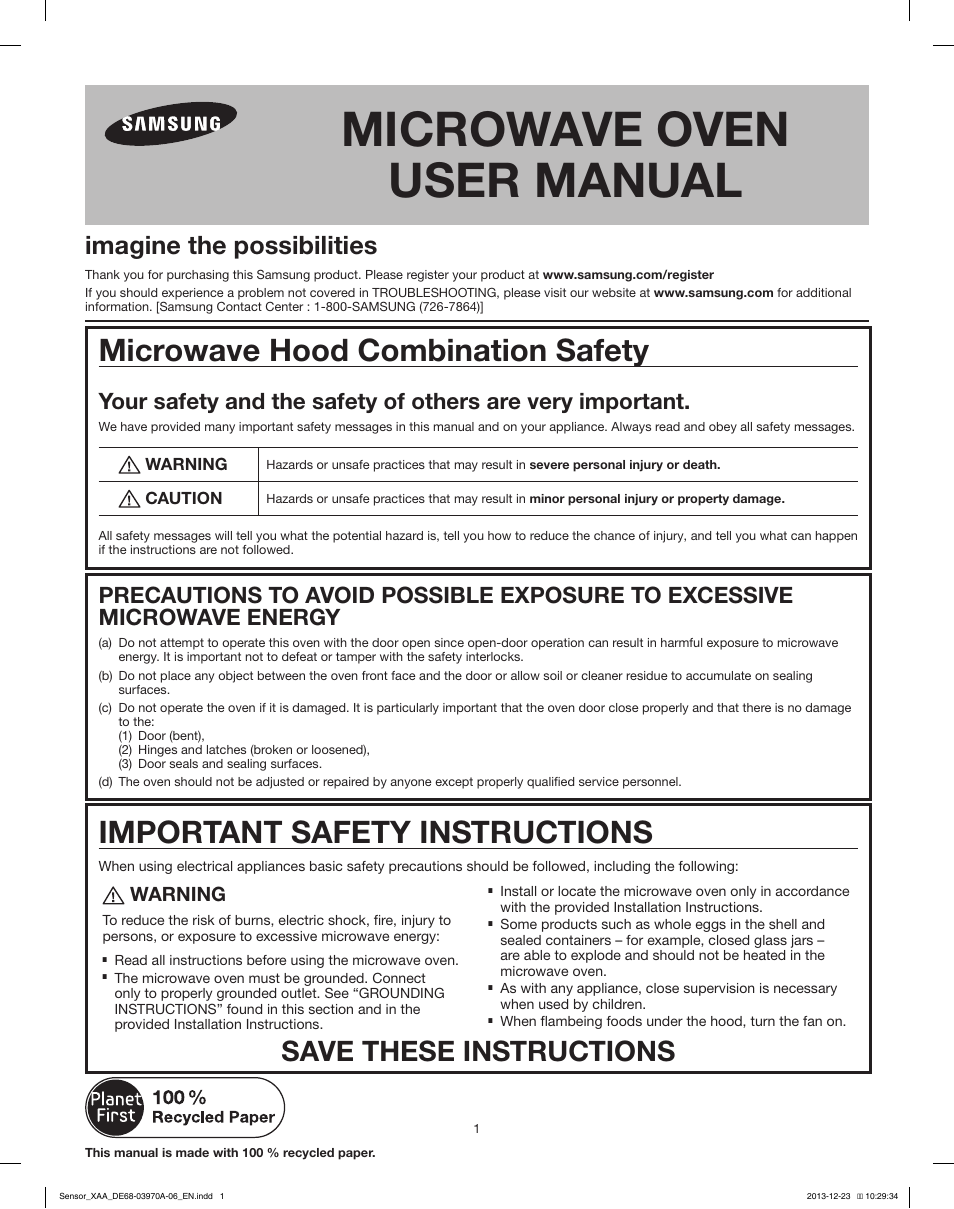 Samsung ME18H704SFB-AA User Manual | 6 pages