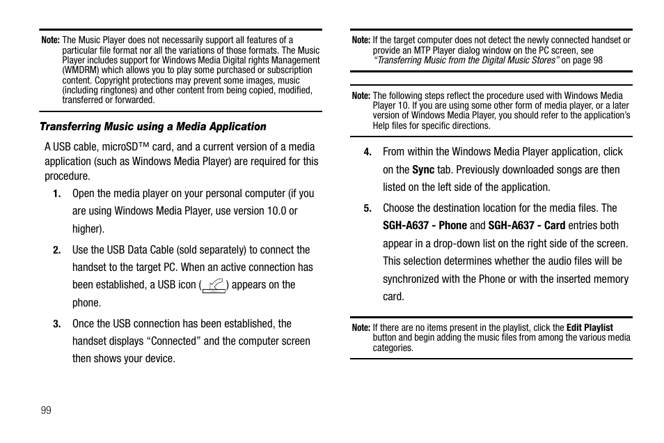 Transferring music using a media application | Samsung SGH-A637CWAATT User Manual | Page 102 / 166
