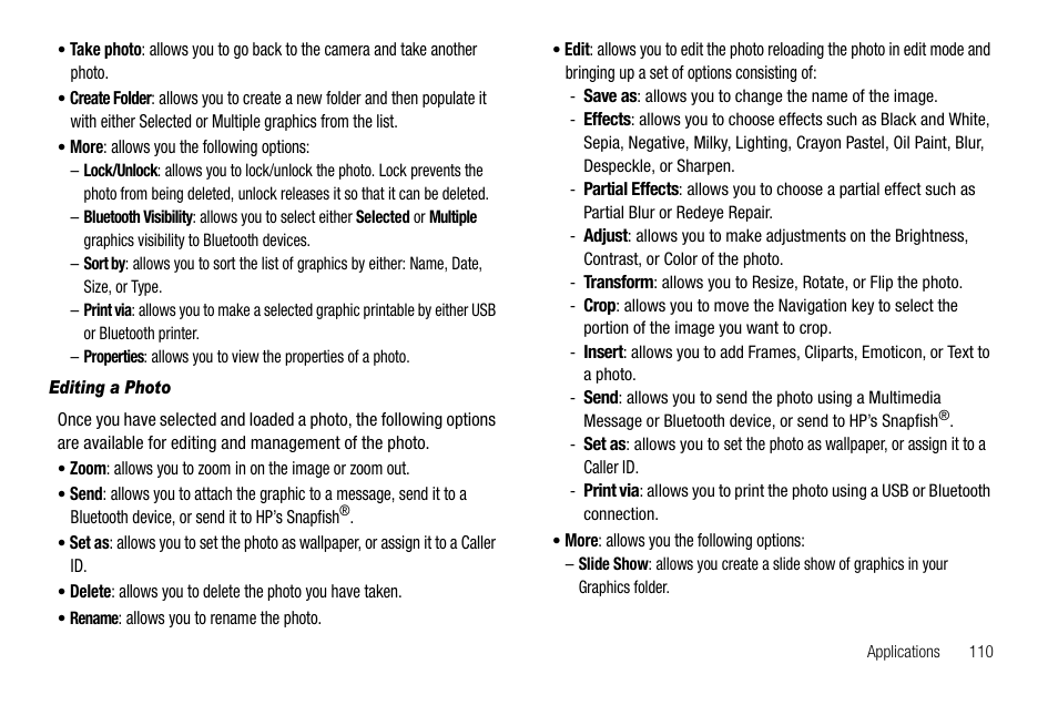 Editing a photo | Samsung SGH-A637CWAATT User Manual | Page 113 / 166