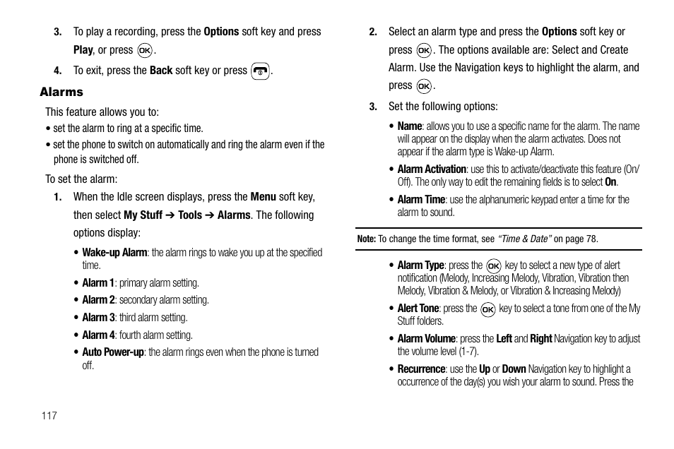 Alarms | Samsung SGH-A637CWAATT User Manual | Page 120 / 166