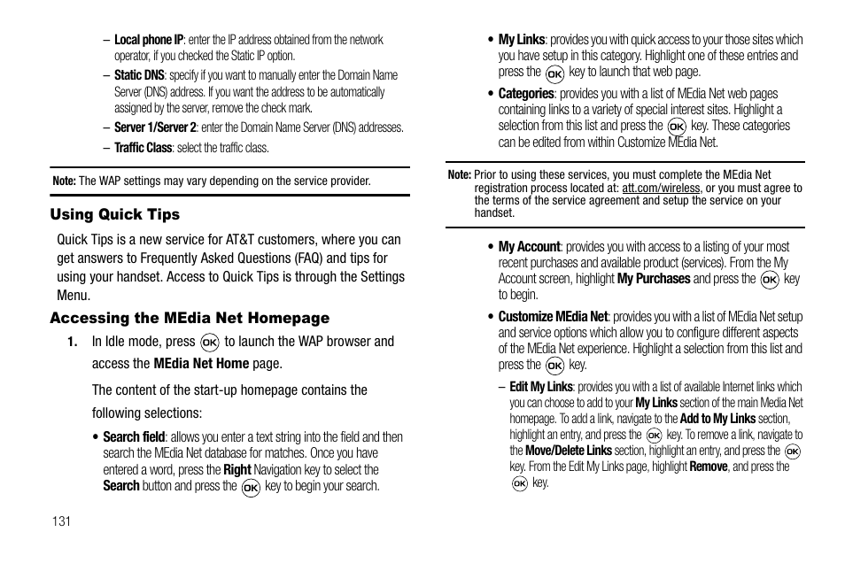 Using quick tips, For more information, refer to | Samsung SGH-A637CWAATT User Manual | Page 134 / 166