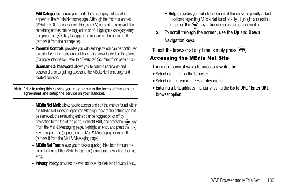 Accessing the media net site | Samsung SGH-A637CWAATT User Manual | Page 135 / 166