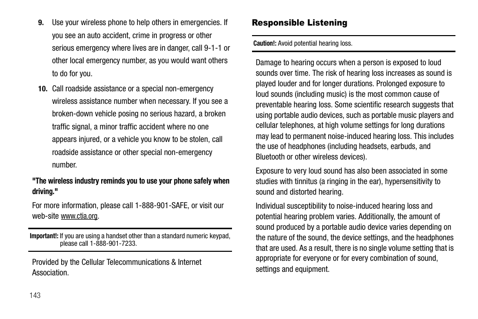 Responsible listening | Samsung SGH-A637CWAATT User Manual | Page 146 / 166