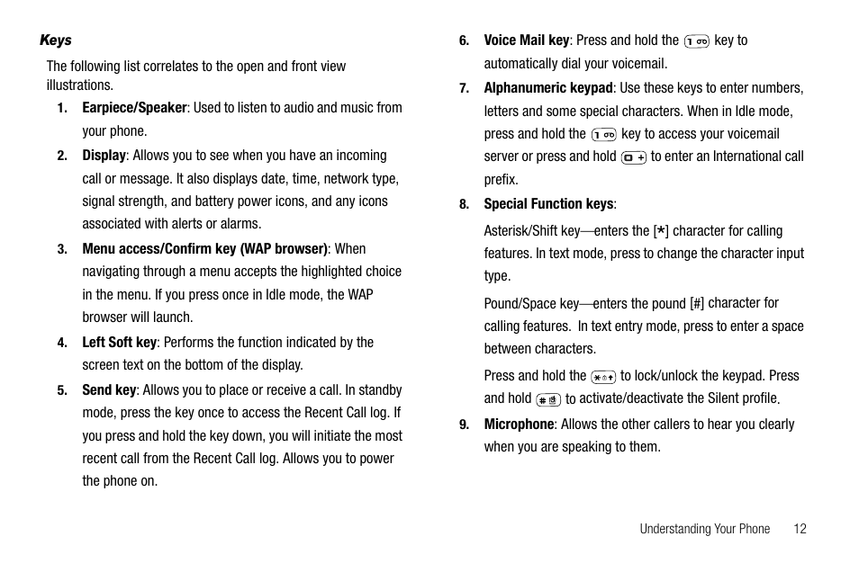 Keys | Samsung SGH-A637CWAATT User Manual | Page 15 / 166