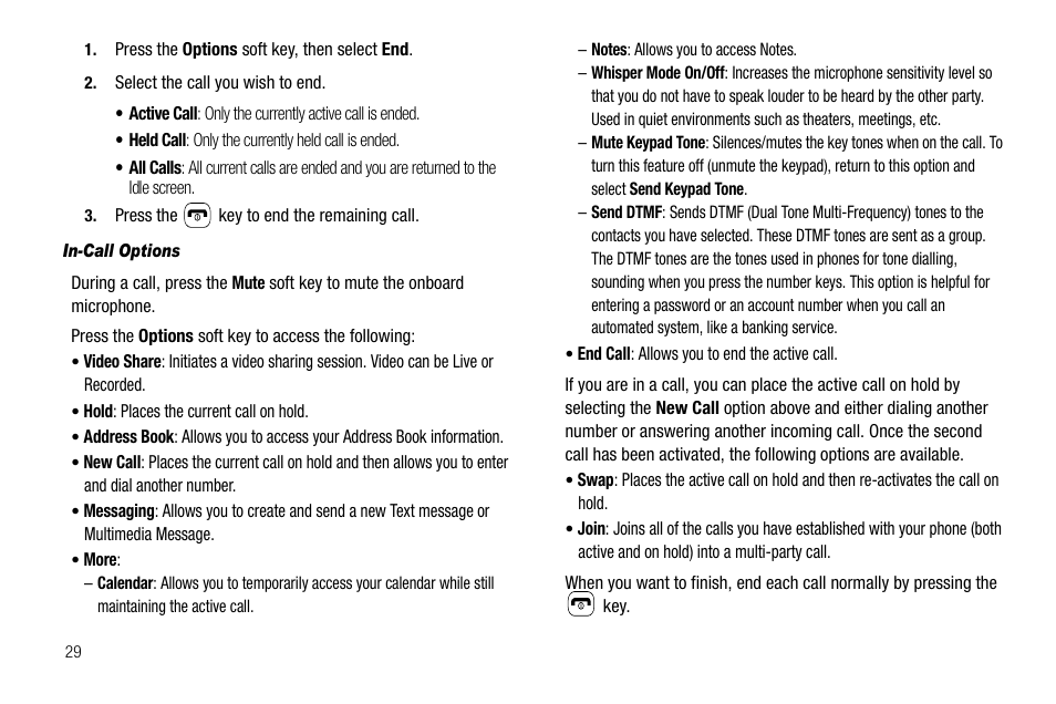 In-call options | Samsung SGH-A637CWAATT User Manual | Page 32 / 166