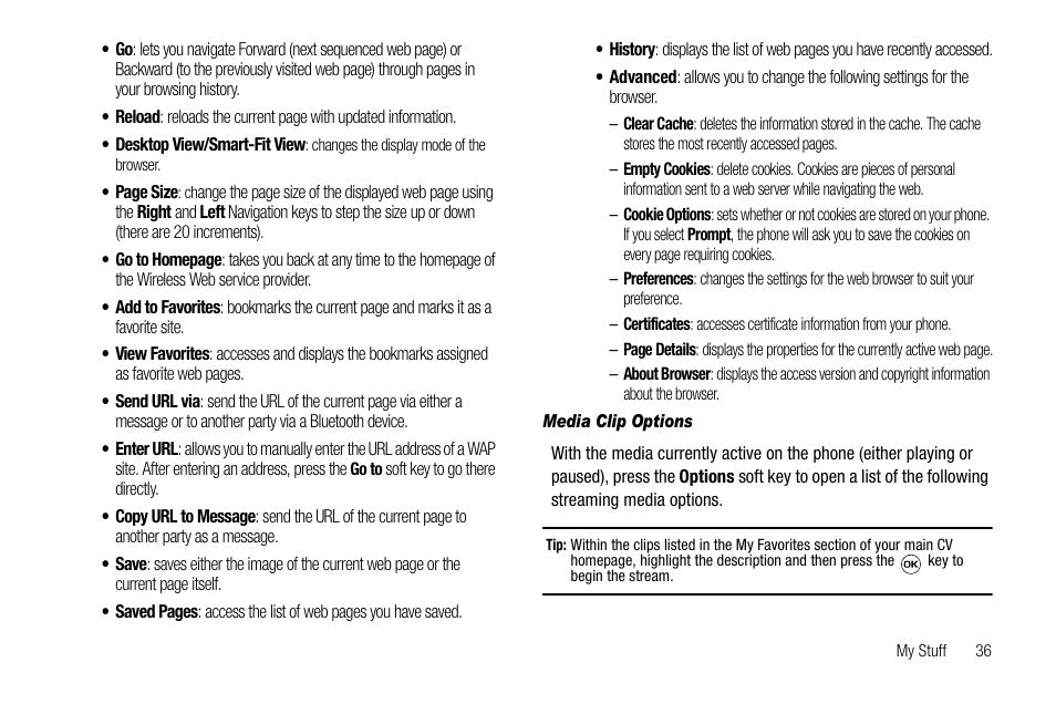Media clip options | Samsung SGH-A637CWAATT User Manual | Page 39 / 166