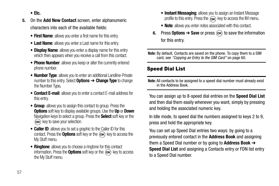 Speed dial list | Samsung SGH-A637CWAATT User Manual | Page 60 / 166