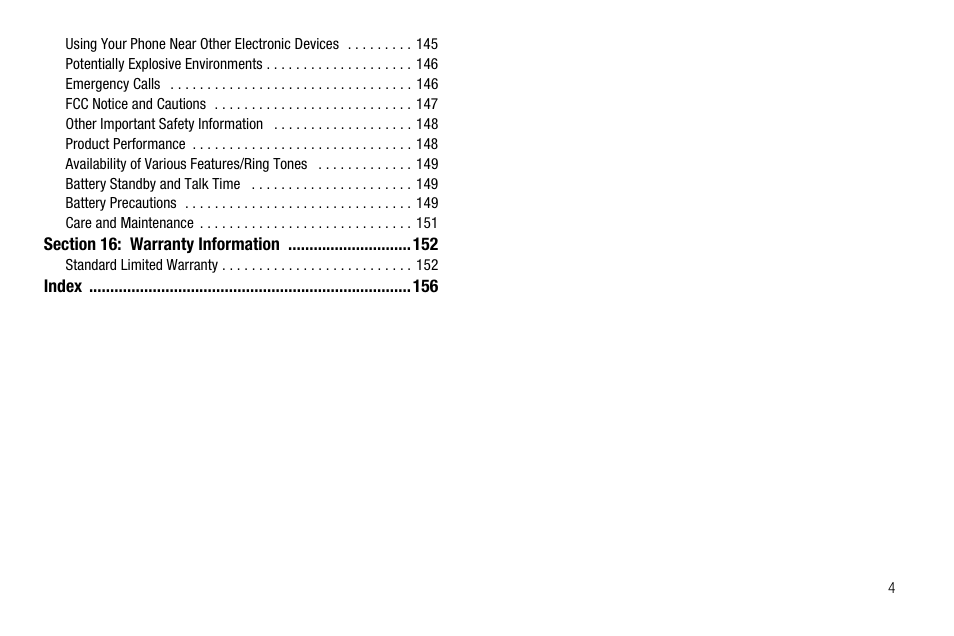 Section 16: warranty information 152 | Samsung SGH-A637CWAATT User Manual | Page 7 / 166