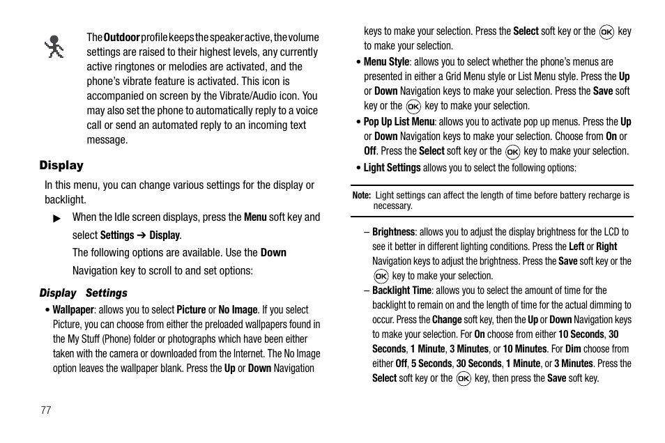 Display, Display settings | Samsung SGH-A637CWAATT User Manual | Page 80 / 166