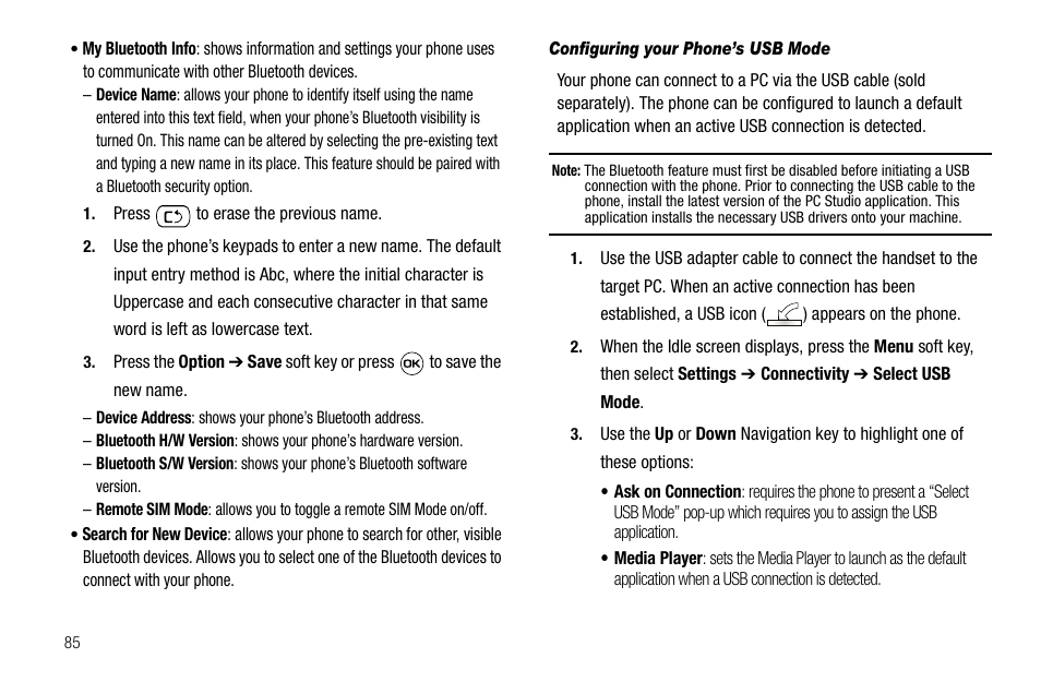 Configuring your phone’s usb mode | Samsung SGH-A637CWAATT User Manual | Page 88 / 166