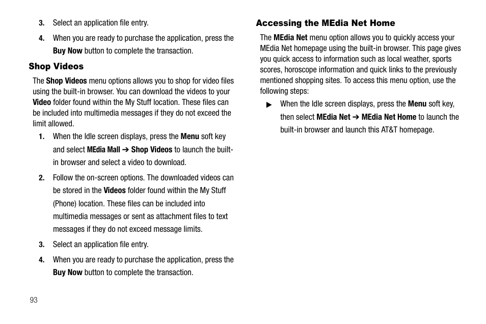 Shop videos, Accessing the media net home, Shop videos accessing the media net home | Samsung SGH-A637CWAATT User Manual | Page 96 / 166